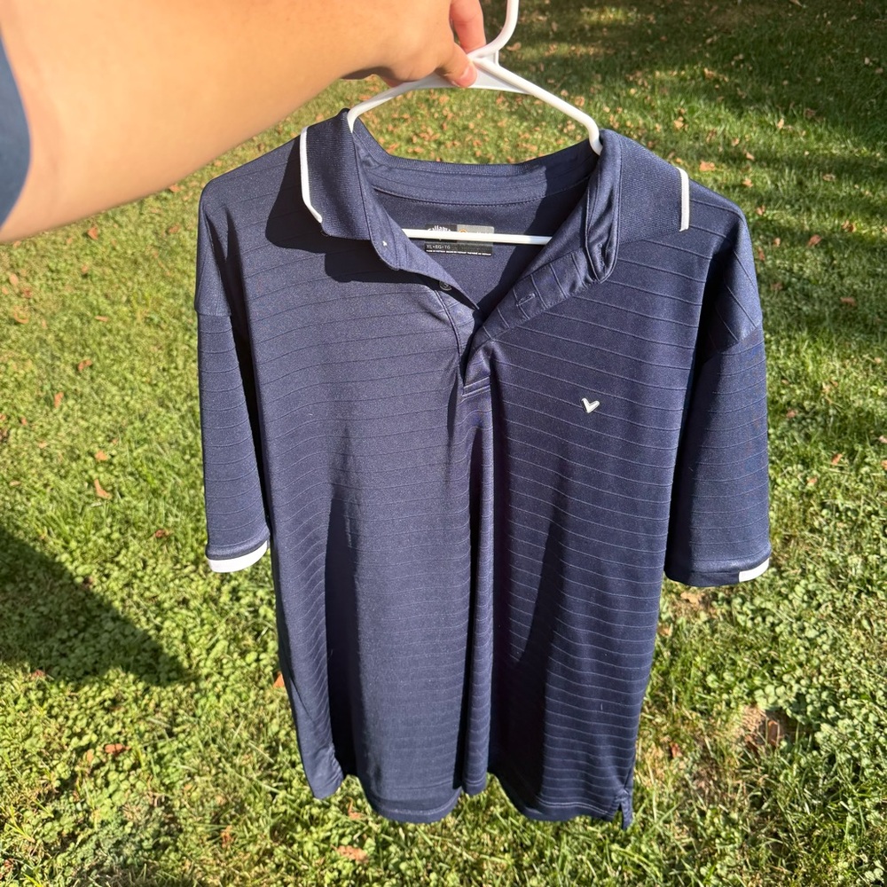 Men’s Callaway Opti-Dri Polo Golf Shirt Striped Navy White Lightweight Size XL